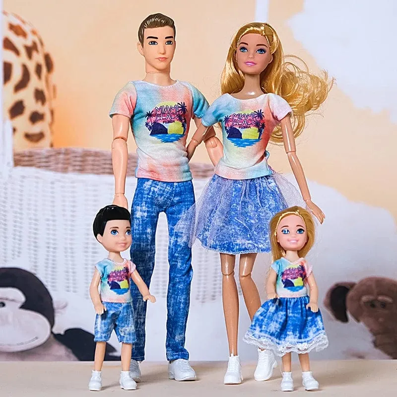 1/6 Babypuppe Familienpuppe mit 4 Personen, Mama, Papa, Kinder, 30 cm, Puppe, Kinderspielzeug, komplettes Set mit Kleidung für Mädchen und Jungen, Ausbildung, Geburtstagsgeschenk