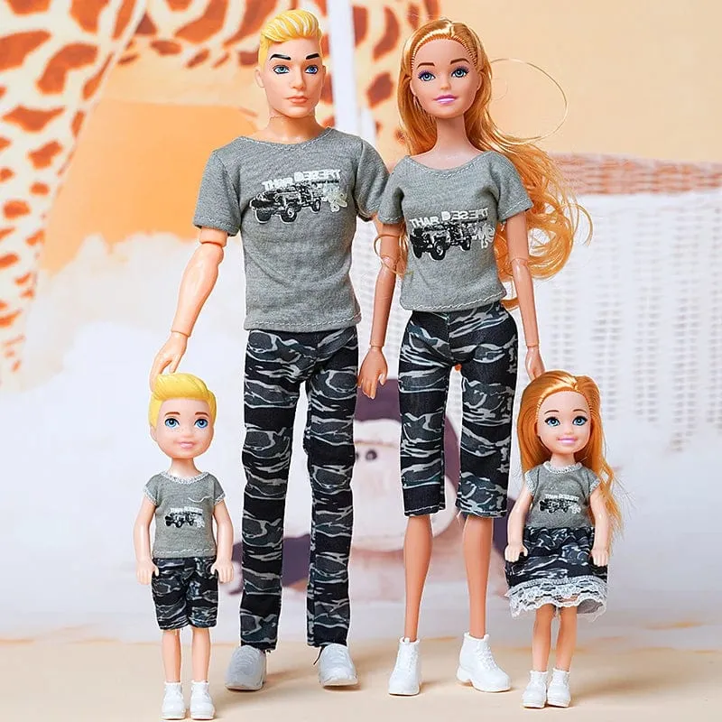 1/6 Babypuppe Familienpuppe mit 4 Personen, Mama, Papa, Kinder, 30 cm, Puppe, Kinderspielzeug, komplettes Set mit Kleidung für Mädchen und Jungen, Ausbildung, Geburtstagsgeschenk