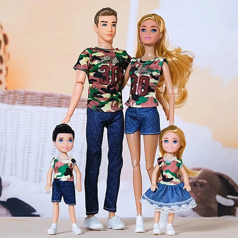 1/6 Babypuppe Familienpuppe mit 4 Personen, Mama, Papa, Kinder, 30 cm, Puppe, Kinderspielzeug, komplettes Set mit Kleidung für Mädchen und Jungen, Ausbildung, Geburtstagsgeschenk