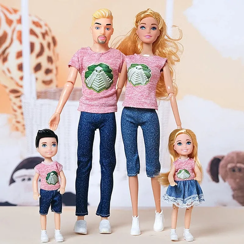 1/6 Babypuppe Familienpuppe mit 4 Personen, Mama, Papa, Kinder, 30 cm, Puppe, Kinderspielzeug, komplettes Set mit Kleidung für Mädchen und Jungen, Ausbildung, Geburtstagsgeschenk