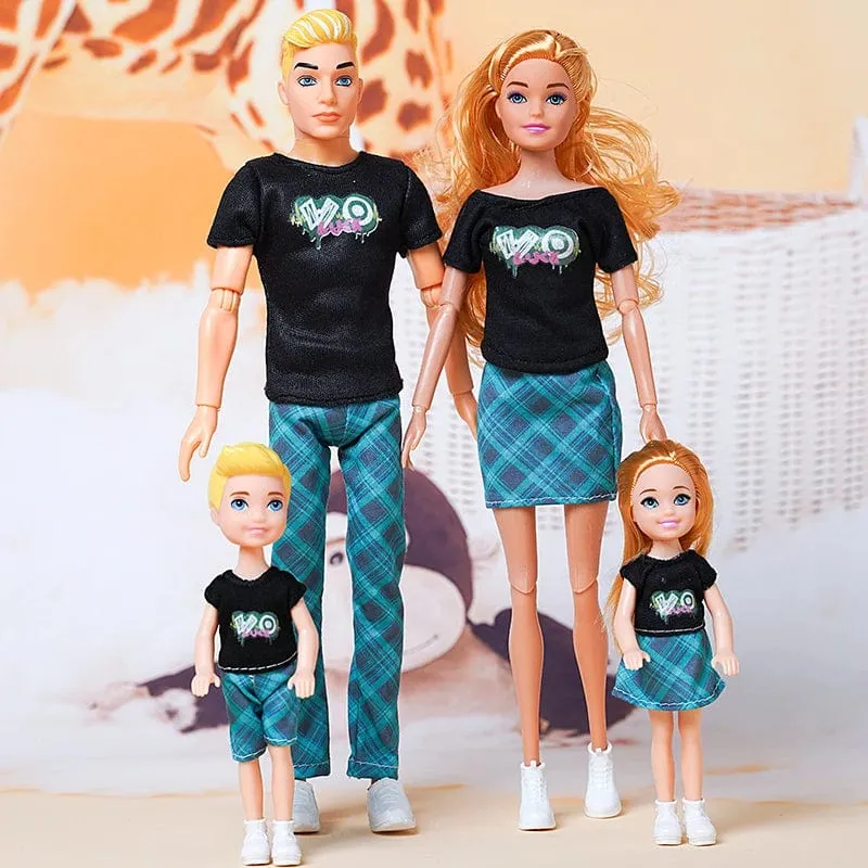 1/6 Babypuppe Familienpuppe mit 4 Personen, Mama, Papa, Kinder, 30 cm, Puppe, Kinderspielzeug, komplettes Set mit Kleidung für Mädchen und Jungen, Ausbildung, Geburtstagsgeschenk