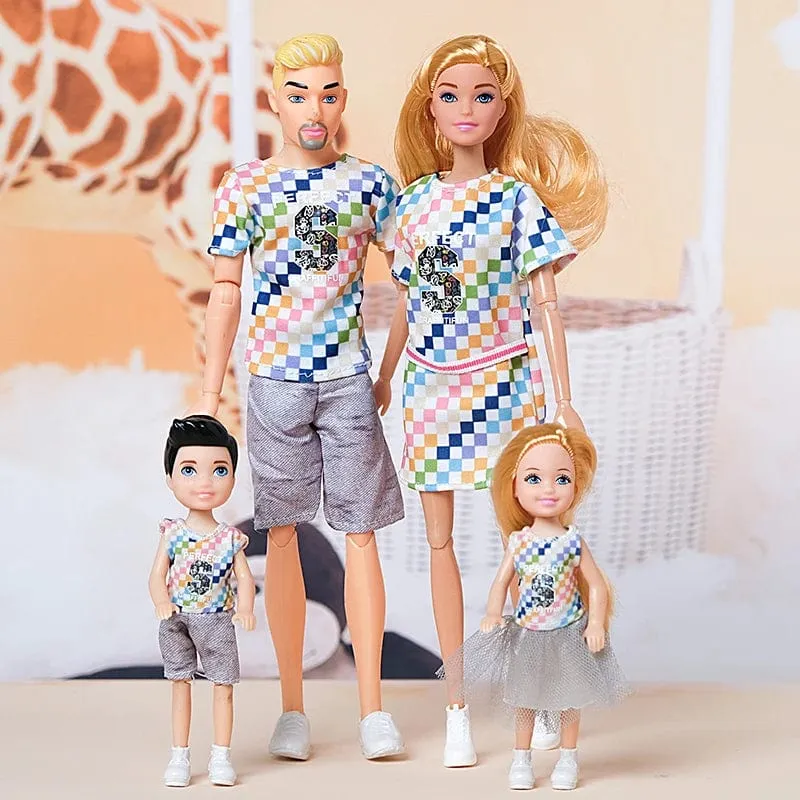 1/6 Babypuppe Familienpuppe mit 4 Personen, Mama, Papa, Kinder, 30 cm, Puppe, Kinderspielzeug, komplettes Set mit Kleidung für Mädchen und Jungen, Ausbildung, Geburtstagsgeschenk