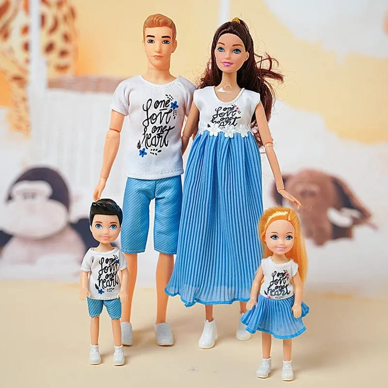 1/6 Babypuppe Familienpuppe mit 4 Personen, Mama, Papa, Kinder, 30 cm, Puppe, Kinderspielzeug, komplettes Set mit Kleidung für Mädchen und Jungen, Ausbildung, Geburtstagsgeschenk