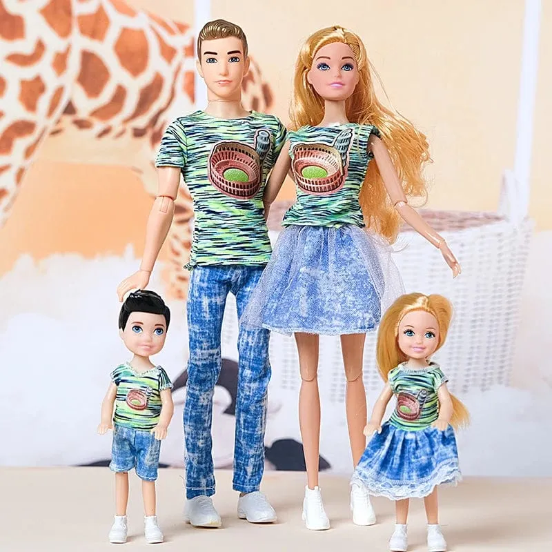 1/6 Babypuppe Familienpuppe mit 4 Personen, Mama, Papa, Kinder, 30 cm, Puppe, Kinderspielzeug, komplettes Set mit Kleidung für Mädchen und Jungen, Ausbildung, Geburtstagsgeschenk