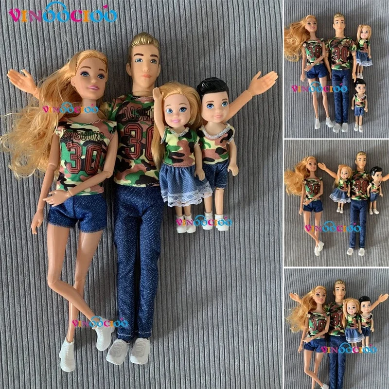 1/6 Babypuppe Familienpuppe mit 4 Personen, Mama, Papa, Kinder, 30 cm, Puppe, Kinderspielzeug, komplettes Set mit Kleidung für Mädchen und Jungen, Ausbildung, Geburtstagsgeschenk