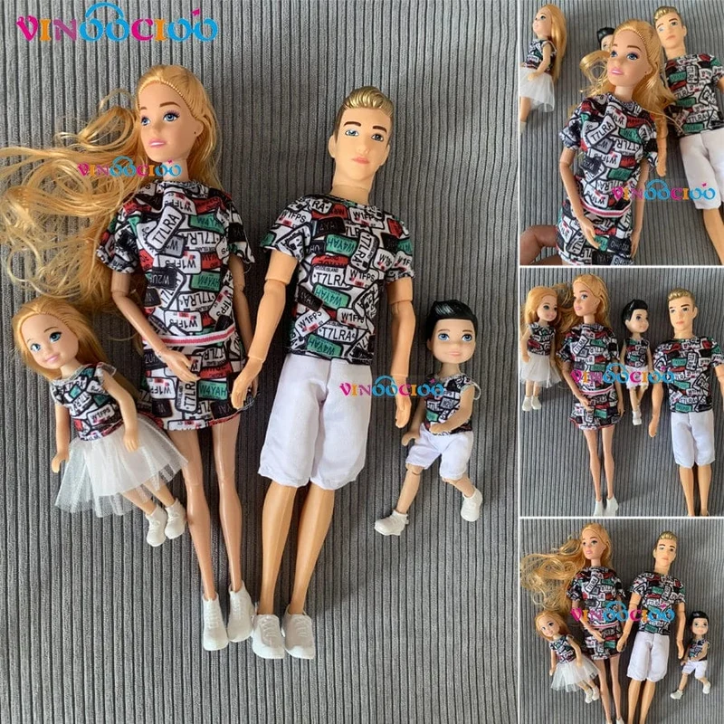 1/6 Babypuppe Familienpuppe mit 4 Personen, Mama, Papa, Kinder, 30 cm, Puppe, Kinderspielzeug, komplettes Set mit Kleidung für Mädchen und Jungen, Ausbildung, Geburtstagsgeschenk