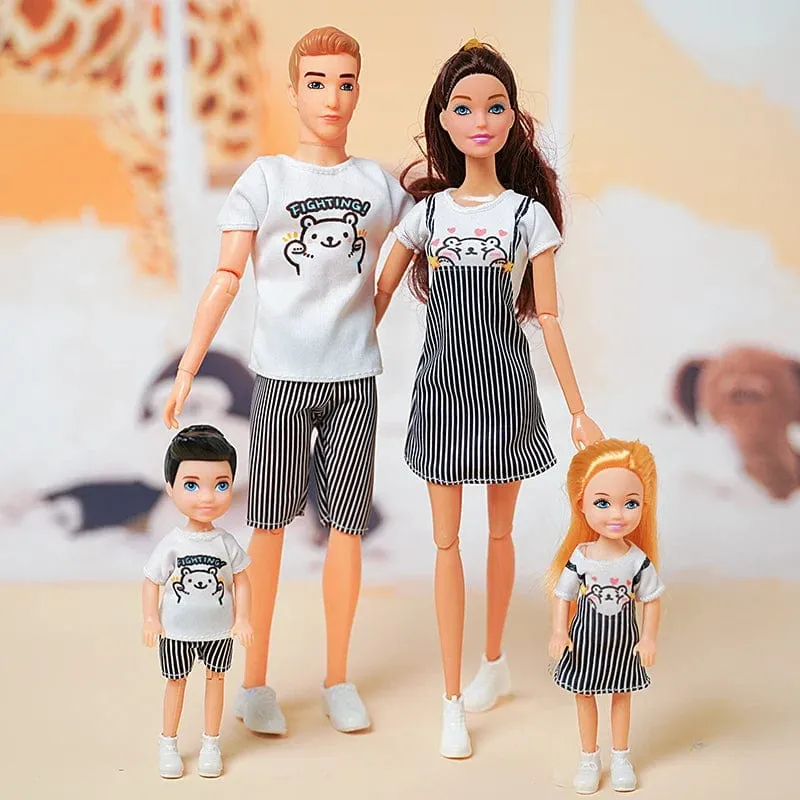 1/6 Babypuppe Familienpuppe mit 4 Personen, Mama, Papa, Kinder, 30 cm, Puppe, Kinderspielzeug, komplettes Set mit Kleidung für Mädchen und Jungen, Ausbildung, Geburtstagsgeschenk