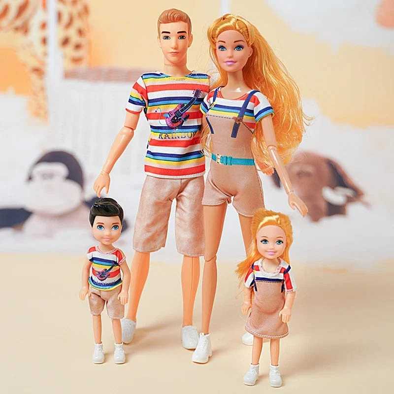 1/6 Babypuppe Familienpuppe mit 4 Personen, Mama, Papa, Kinder, 30 cm, Puppe, Kinderspielzeug, komplettes Set mit Kleidung für Mädchen und Jungen, Ausbildung, Geburtstagsgeschenk