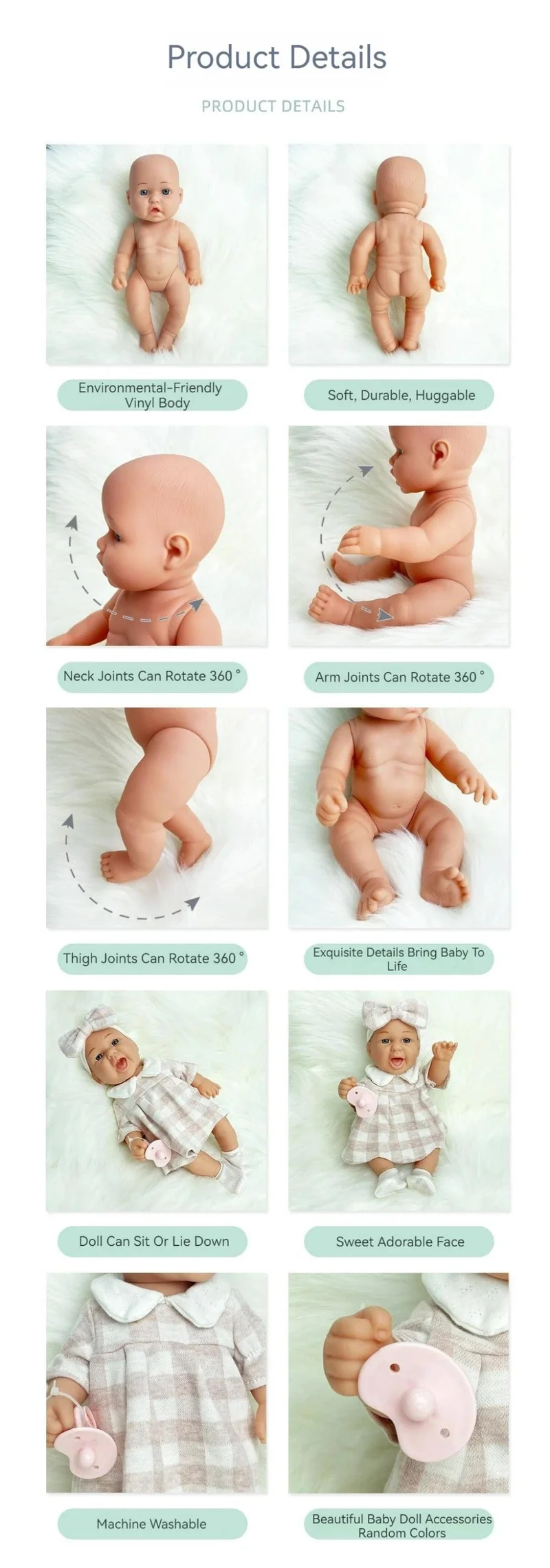 12''/30 cm Babypuppen-Spielset in Geschenkbox mit Zubehör, rosa Schnuller, Vinyl-Reborn-Puppenspielzeug, Weihnachtsgeschenk für Mädchen und Jungen