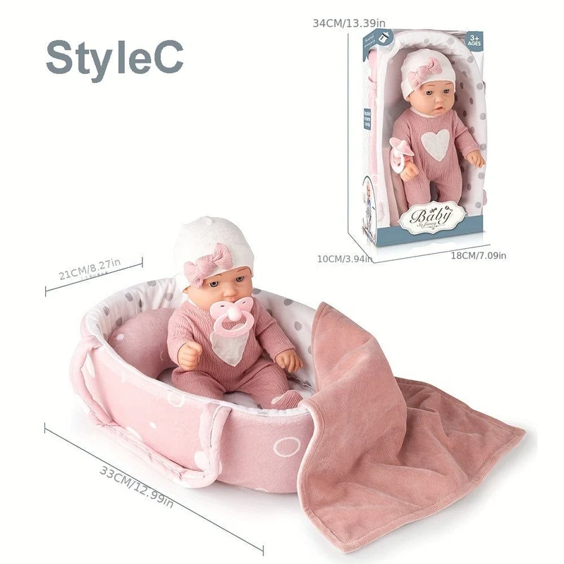 12''/30 cm Babypuppen-Spielset in Geschenkbox mit Zubehör, rosa Schnuller, Vinyl-Reborn-Puppenspielzeug, Weihnachtsgeschenk für Mädchen und Jungen