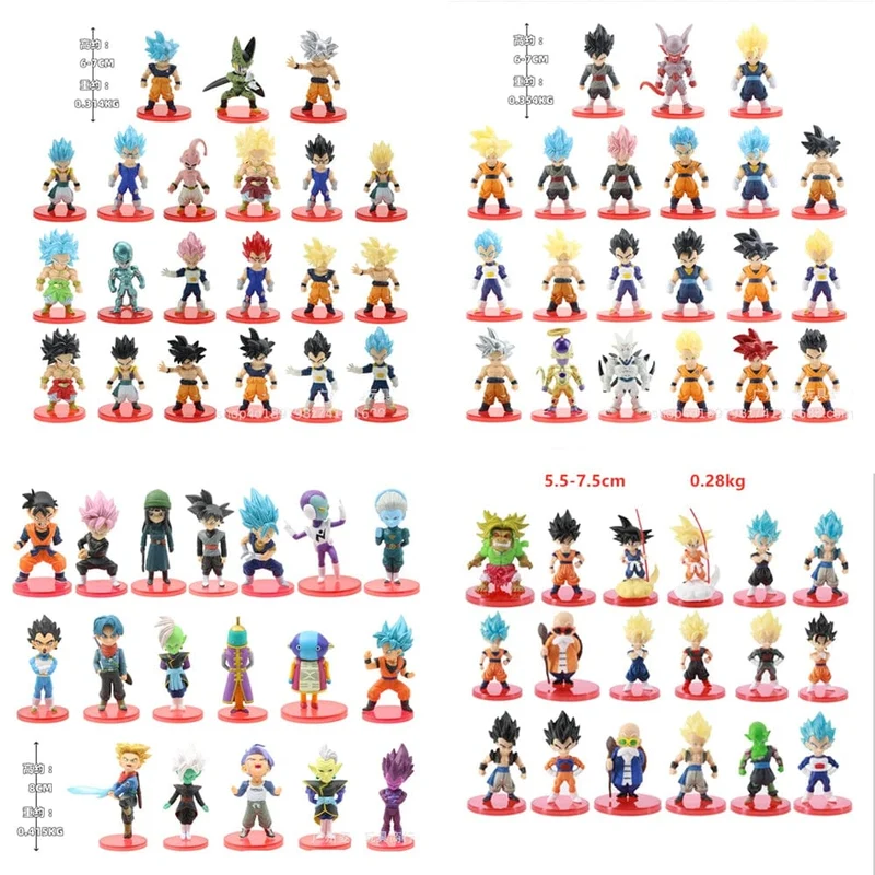 78 Teile/los Dragon Ball Mini Figur Großhandel 18 + 18 + 21 + 21 6-8cm Figuren Mit basis Gacha Anime PVC Puppen Spielzeug
