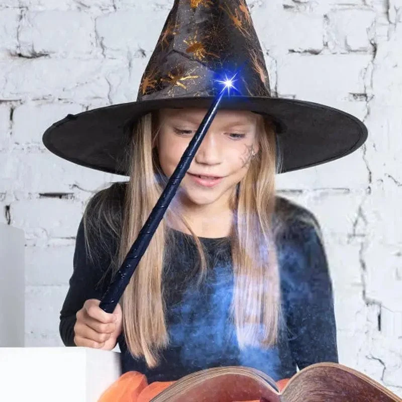 Leuchtender Zauberstab, leuchtendes Hexenspielzeug für Kinder, leuchtender Zauberstab mit Ton und Licht, Party-Kostümzubehör für Halloween