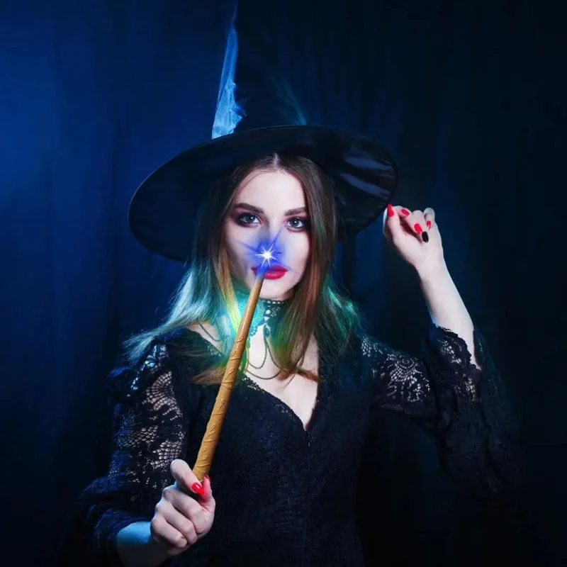 Leuchtender Zauberstab, leuchtendes Hexenspielzeug für Kinder, leuchtender Zauberstab mit Ton und Licht, Party-Kostümzubehör für Halloween