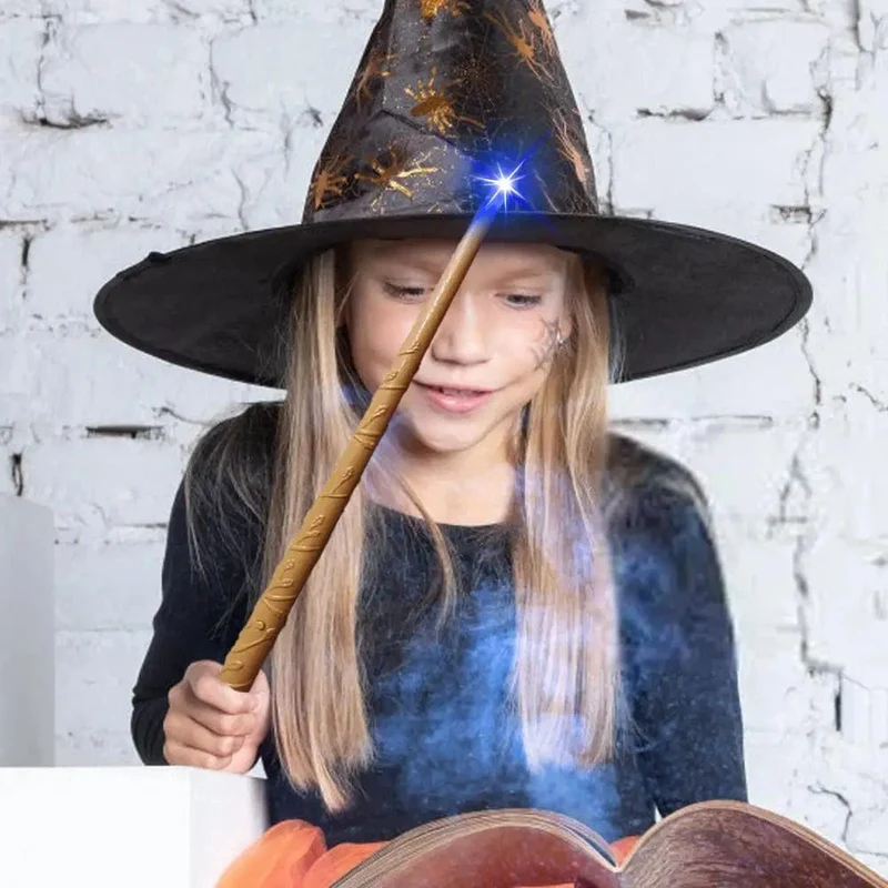 Leuchtender Zauberstab, leuchtendes Hexenspielzeug für Kinder, leuchtender Zauberstab mit Ton und Licht, Party-Kostümzubehör für Halloween
