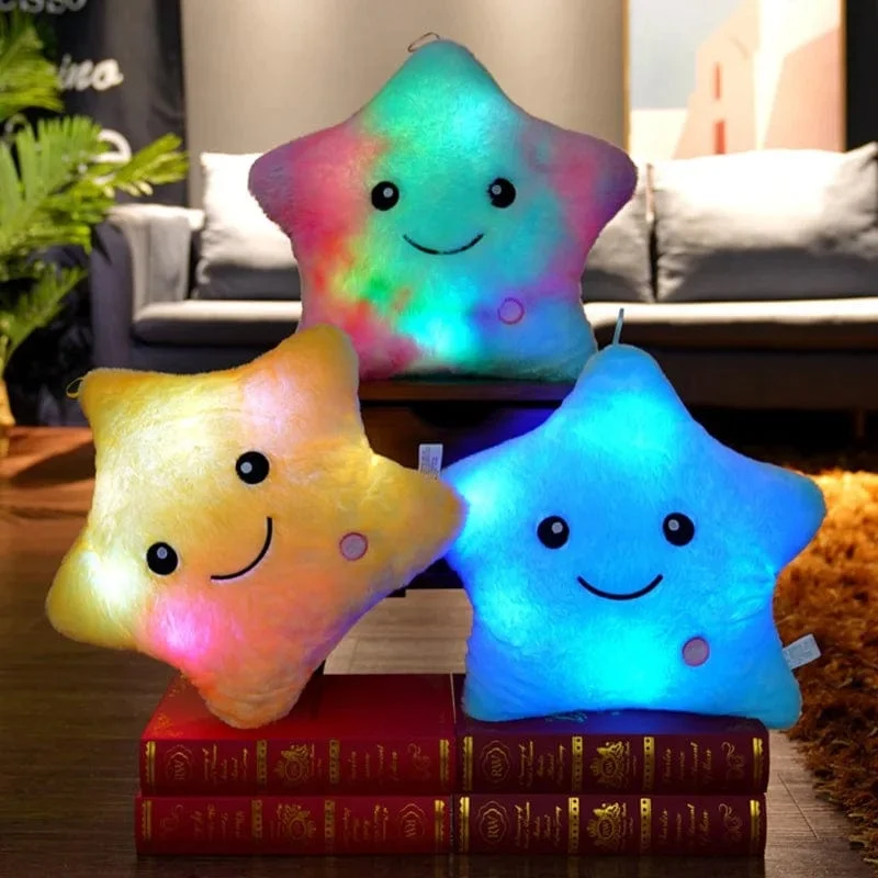 34CM Kreatives Spielzeug Leuchtendes Kissen Weiche Angefüllte Plüsch Leuchtende Bunte Sterne Kissen Led Licht Spielzeug Geschenk Für Kinder Kinder Mädchen