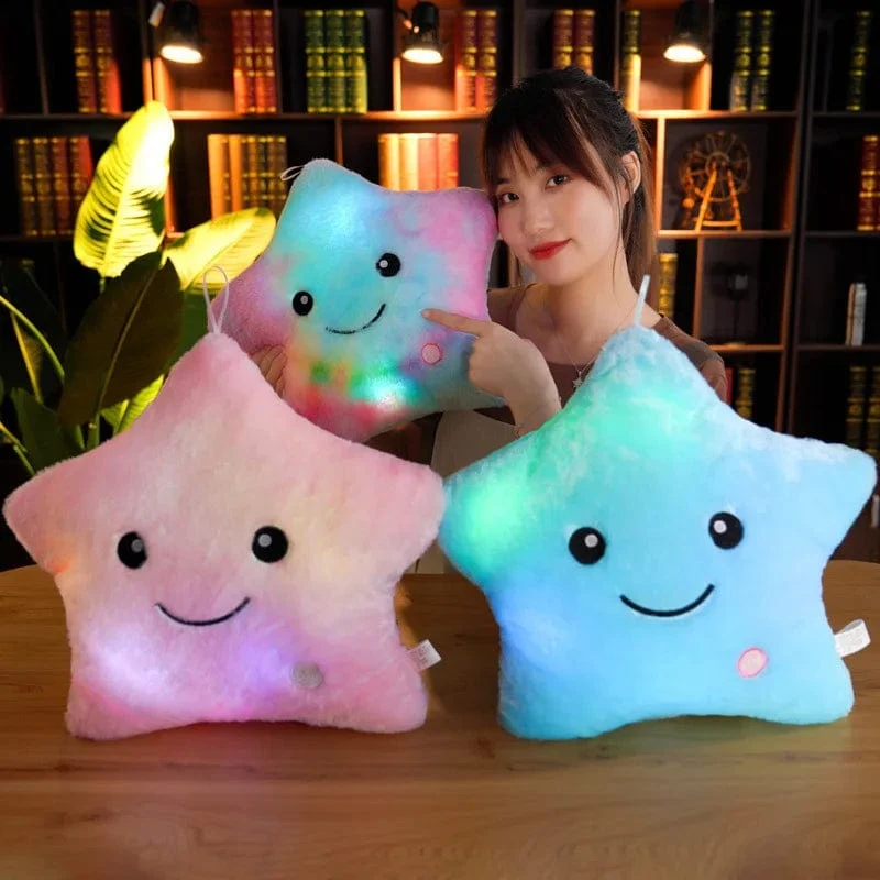 34CM Kreatives Spielzeug Leuchtendes Kissen Weiche Angefüllte Plüsch Leuchtende Bunte Sterne Kissen Led Licht Spielzeug Geschenk Für Kinder Kinder Mädchen