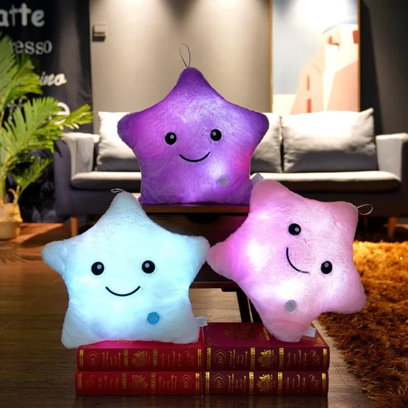 34CM Kreatives Spielzeug Leuchtendes Kissen Weiche Angefüllte Plüsch Leuchtende Bunte Sterne Kissen Led Licht Spielzeug Geschenk Für Kinder Kinder Mädchen