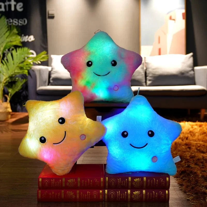 34CM Kreatives Spielzeug Leuchtendes Kissen Weiche Angefüllte Plüsch Leuchtende Bunte Sterne Kissen Led Licht Spielzeug Geschenk Für Kinder Kinder Mädchen