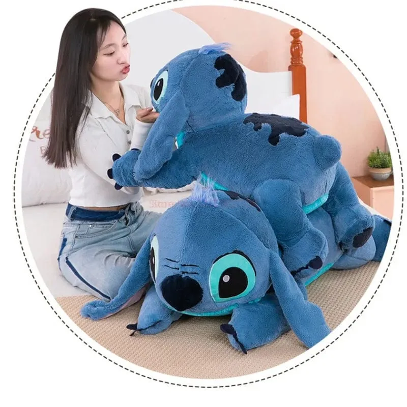 Disney 45/60/80cm Stitch Puppe Plüsch Spielzeug Lilo & Stitch Plüsch Puppe Weiches Kissen Bauchlage dunkel/hellblau Niedlichen Spielzeug Geschenke