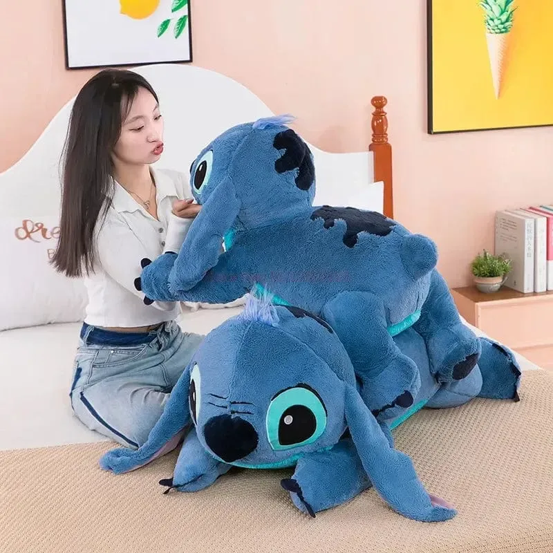 Disney 45/60/80cm Stitch Puppe Plüsch Spielzeug Lilo & Stitch Plüsch Puppe Weiches Kissen Bauchlage dunkel/hellblau Niedlichen Spielzeug Geschenke