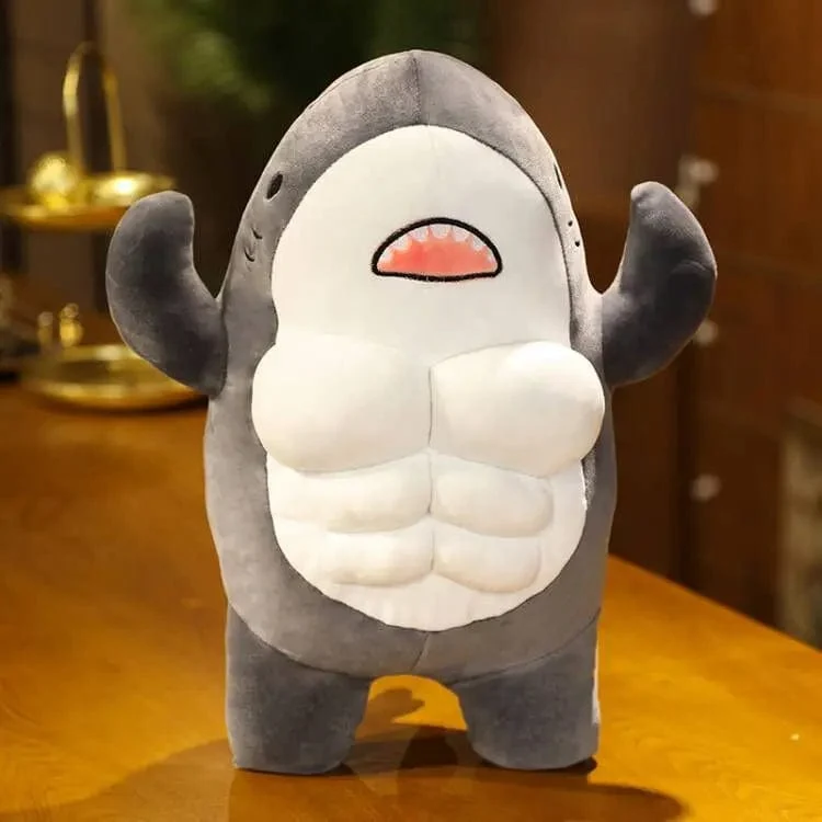 40CM Muscle Shark Plüsch Puppe Niedlich Ausgearbeitet Hai Gefüllte Cartoon Spielzeug Starke Tier Kissen Für Mädchen Freund Geschenke
