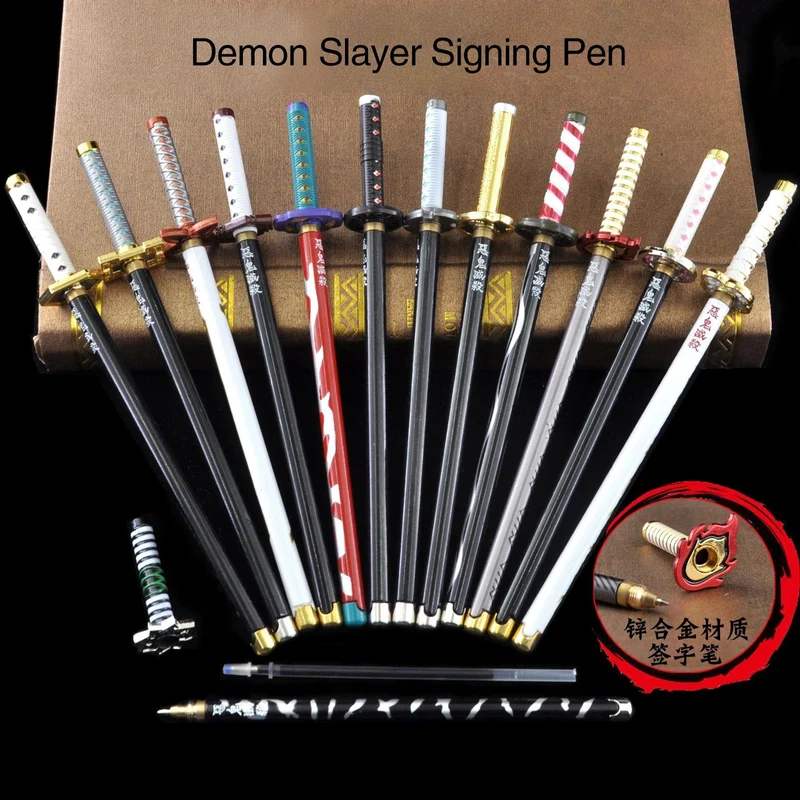 20CM Anime Demon Slayer Schwert Modell Gel Stift Kimetsu No Yaiba Tanjirou Waffe Schwarz Refill Cosplay Prop Student Geschenk Box Paket