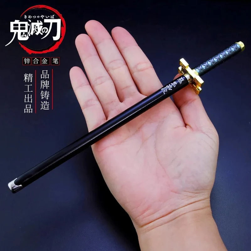 20CM Anime Demon Slayer Schwert Modell Gel Stift Kimetsu No Yaiba Tanjirou Waffe Schwarz Refill Cosplay Prop Student Geschenk Box Paket