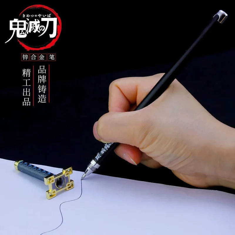 20CM Anime Demon Slayer Schwert Modell Gel Stift Kimetsu No Yaiba Tanjirou Waffe Schwarz Refill Cosplay Prop Student Geschenk Box Paket