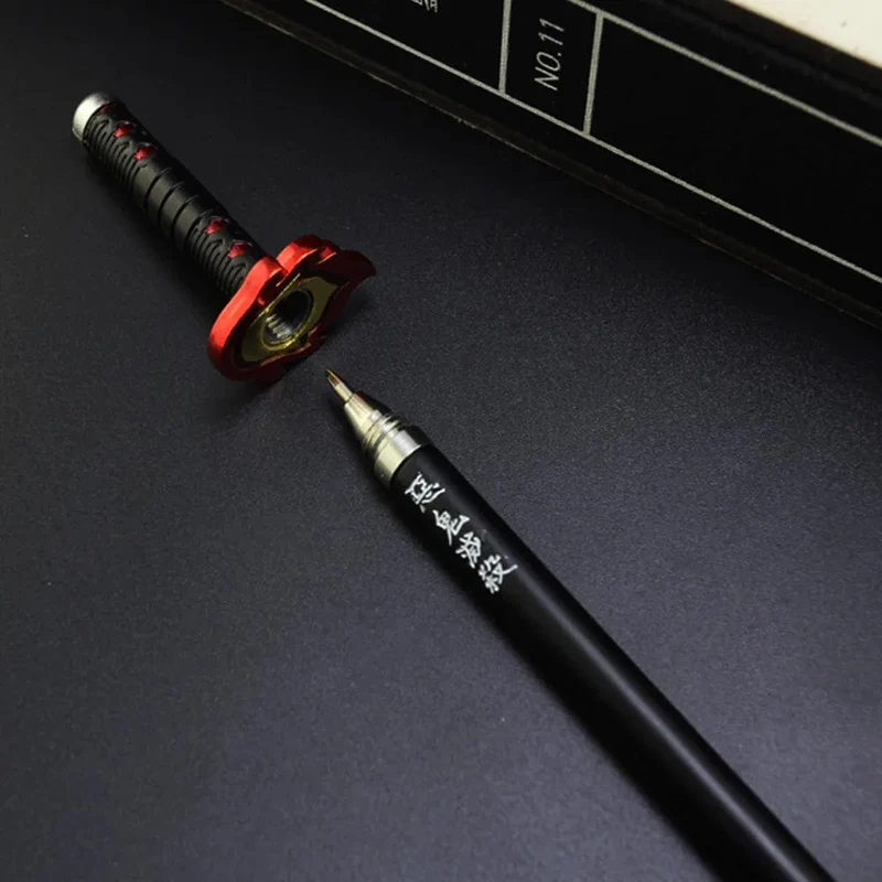 20CM Anime Demon Slayer Schwert Modell Gel Stift Kimetsu No Yaiba Tanjirou Waffe Schwarz Refill Cosplay Prop Student Geschenk Box Paket
