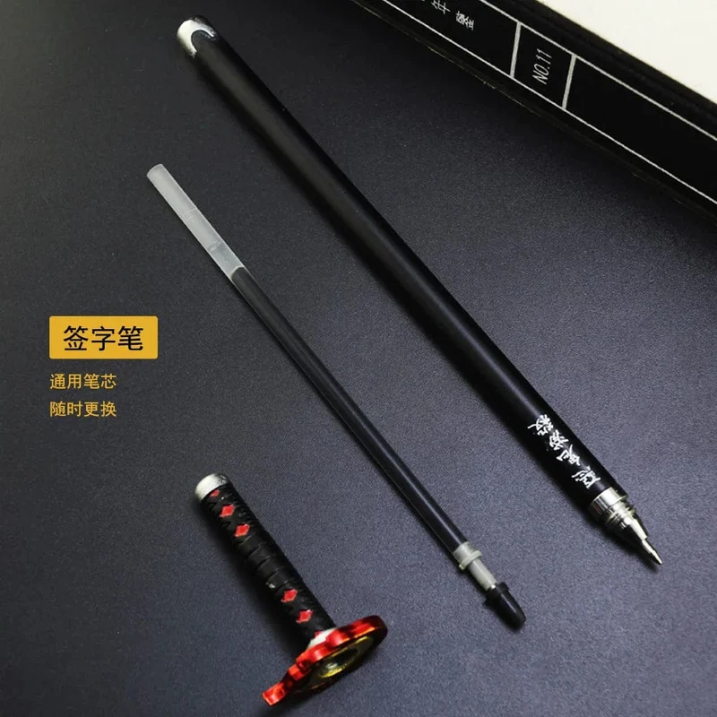 20CM Anime Demon Slayer Schwert Modell Gel Stift Kimetsu No Yaiba Tanjirou Waffe Schwarz Refill Cosplay Prop Student Geschenk Box Paket