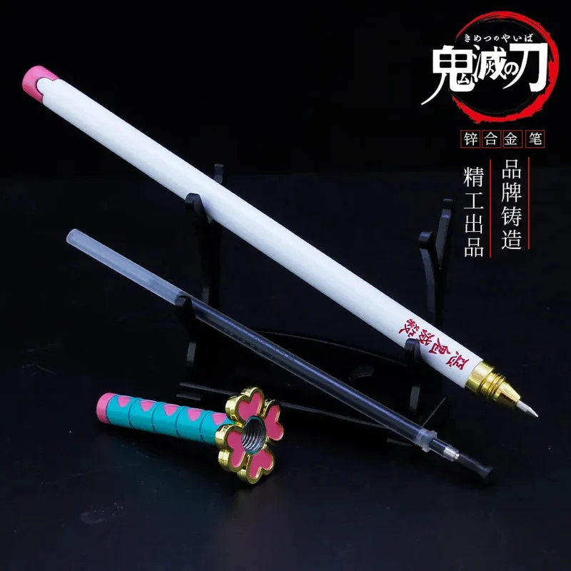 20CM Anime Demon Slayer Schwert Modell Gel Stift Kimetsu No Yaiba Tanjirou Waffe Schwarz Refill Cosplay Prop Student Geschenk Box Paket