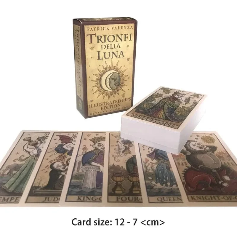 Heiße Verkäufe 12-7 CM Deck: Mond-Tarot Della Luna Deck Schicksals-Wahrsagung Prophezeiungskarte Familienparty-Spiel Spielzeug Tarot-Broschürenführer