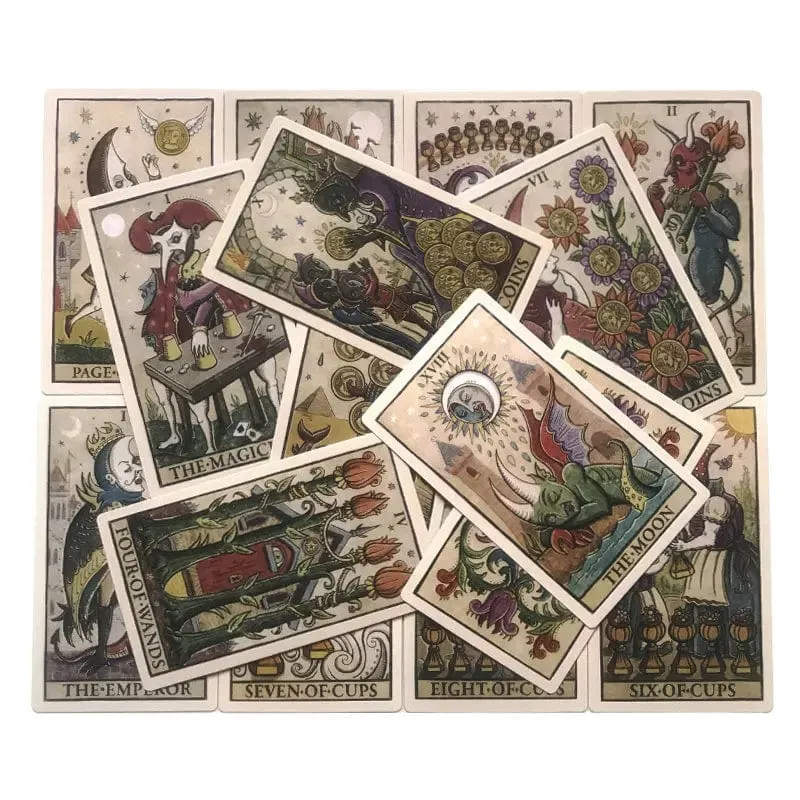 Heiße Verkäufe 12-7 CM Deck: Mond-Tarot Della Luna Deck Schicksals-Wahrsagung Prophezeiungskarte Familienparty-Spiel Spielzeug Tarot-Broschürenführer