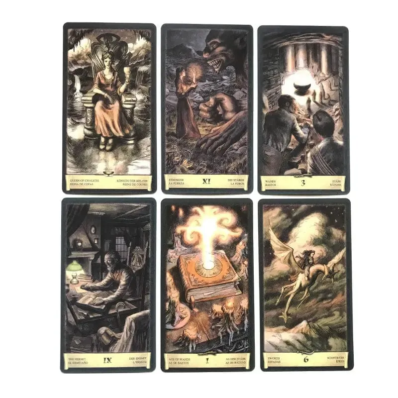 Heißer verkauf Dark Grimoire Tarot Oracle Karte Schicksal Wahrsagerei Prophezeiung Karte Familie Party Spiel Tarot 78 Karten Deck PDF Guide