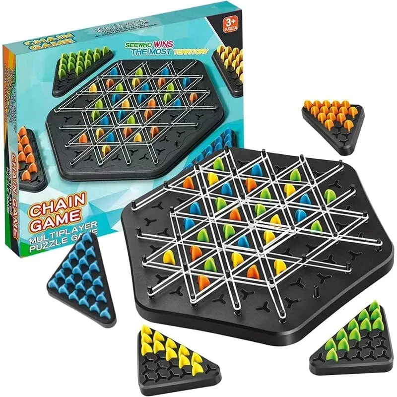 Kettendreieck-Schachspiel Triggle-Gummibandspiel Pädagogisches interaktives Spiel Kampfset für Familienfeier-Geschenk