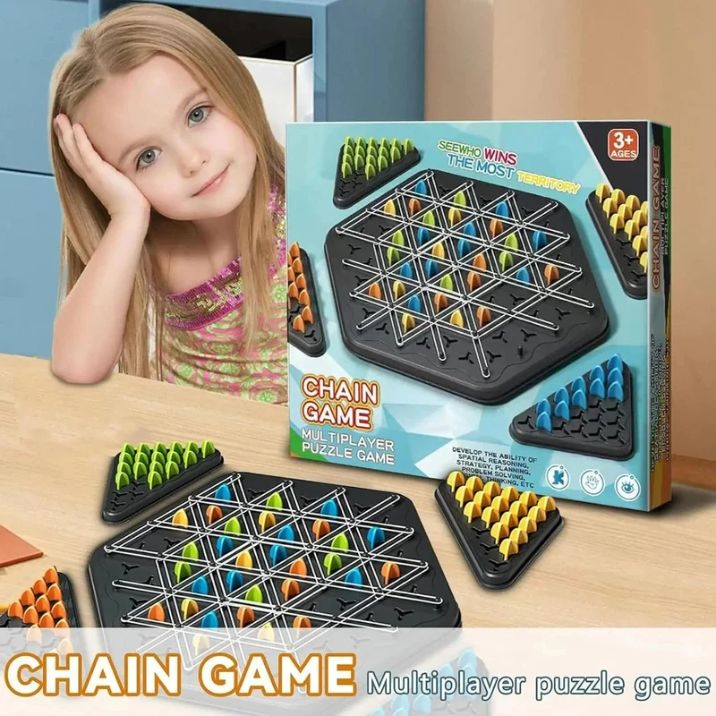 Kettendreieck-Schachspiel Triggle-Gummibandspiel Pädagogisches interaktives Spiel Kampfset für Familienfeier-Geschenk