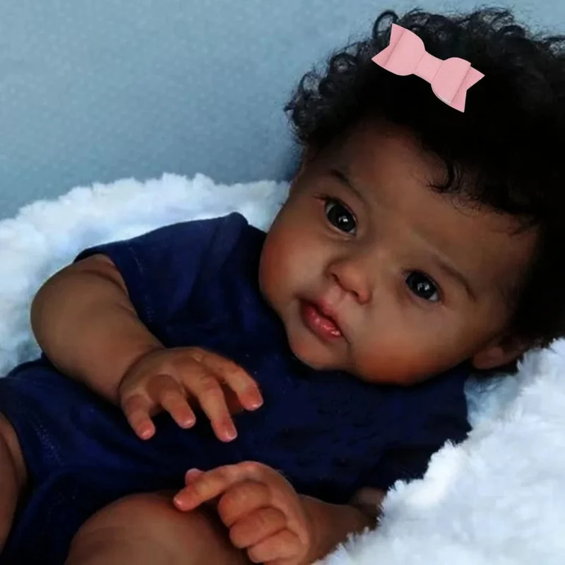 20 Zoll Afroamerikanerpuppe Rabe dunkle Haut Reborn Baby Fertiges Neugeborenes mit verwurzeltem Haar Handgemachtes Spielzeug Geschenk für Mädchen