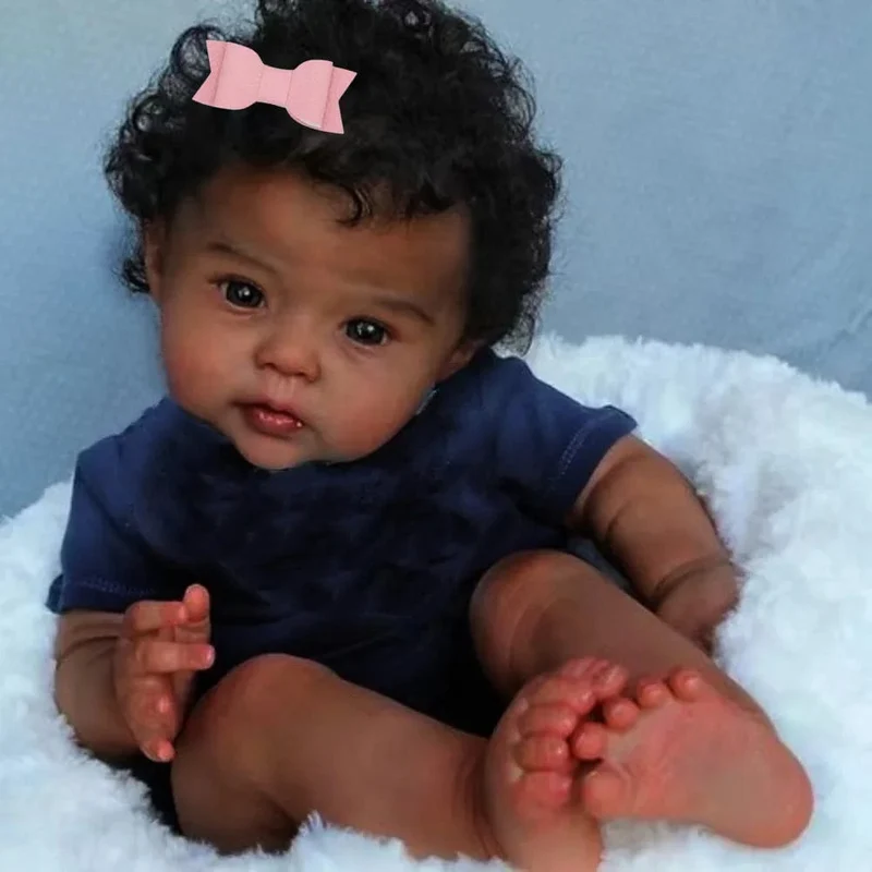 20 Zoll Afroamerikanerpuppe Rabe dunkle Haut Reborn Baby Fertiges Neugeborenes mit verwurzeltem Haar Handgemachtes Spielzeug Geschenk für Mädchen