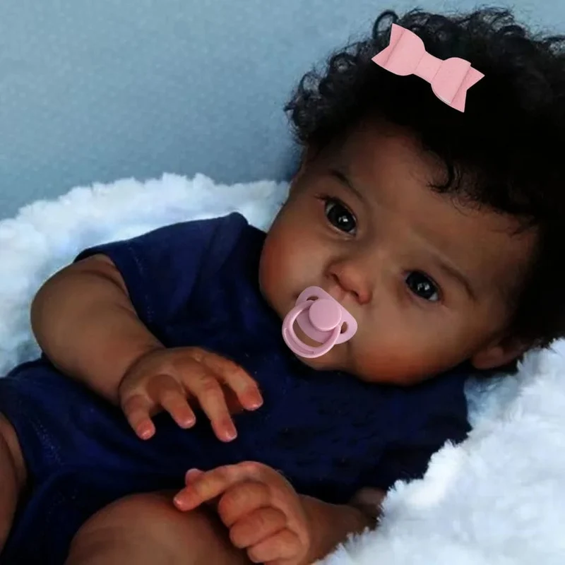 20 Zoll Afroamerikanerpuppe Rabe dunkle Haut Reborn Baby Fertiges Neugeborenes mit verwurzeltem Haar Handgemachtes Spielzeug Geschenk für Mädchen