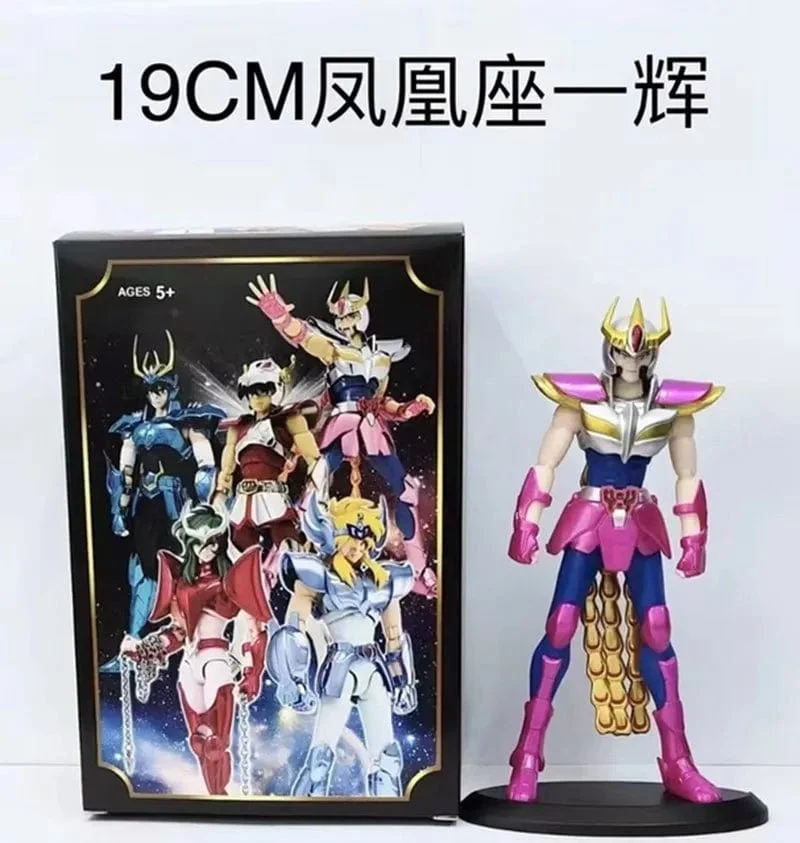 19CM Anime Figur Phoenix Ikki Hyoga Seiya Shiryu Stehende Rüstung Modell Kinderspielzeug PVC Box Desktop Sammlung Dekoration