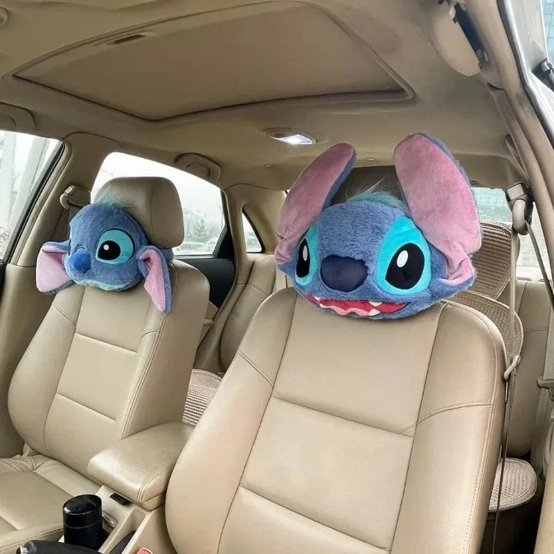 Disney Stitch Auto Sicherheitsgurtbezug Nackenkissen Cartoon Anime Kopfstütze Nackenstütze Universal Auto Plüsch Niedliche Innenausstattung