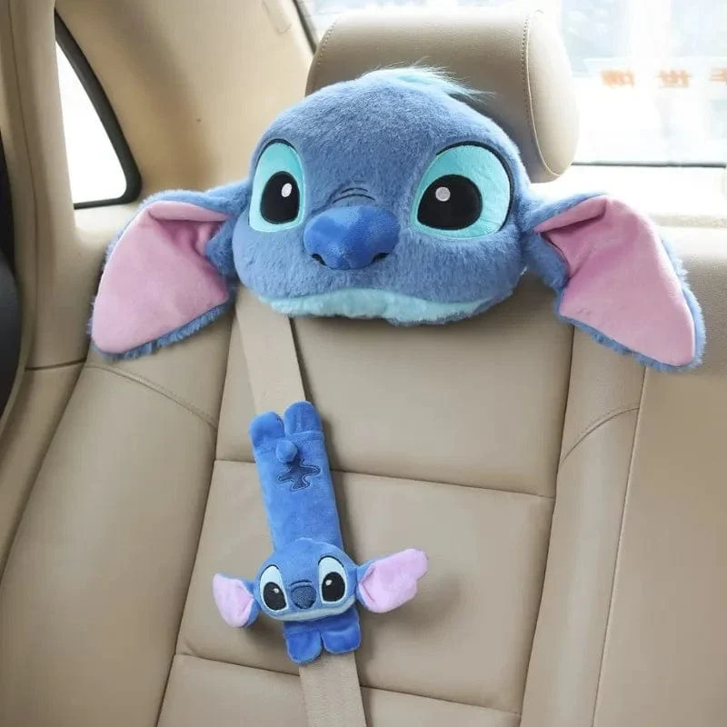 Disney Stitch Auto Sicherheitsgurtbezug Nackenkissen Cartoon Anime Kopfstütze Nackenstütze Universal Auto Plüsch Niedliche Innenausstattung
