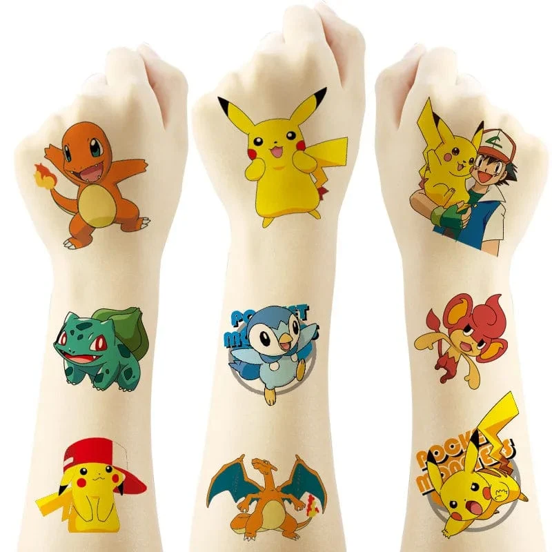 20 Stück Pokemon Pikachu Tattoo-Aufkleber, wasserdicht, Anime-Aufkleber, Actionfigur, Spielzeug, Cartoon, Belohnungsspielzeug für Kinder, Geburtstag, Weihnachtsgeschenk