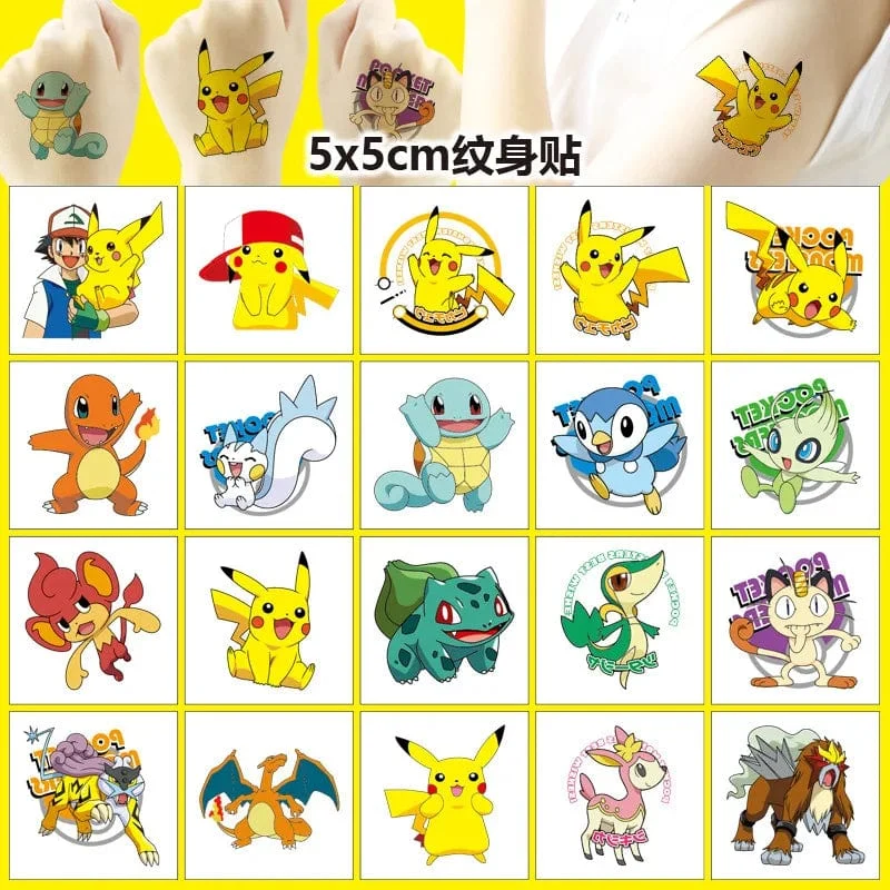 20 Stück Pokemon Pikachu Tattoo-Aufkleber, wasserdicht, Anime-Aufkleber, Actionfigur, Spielzeug, Cartoon, Belohnungsspielzeug für Kinder, Geburtstag, Weihnachtsgeschenk
