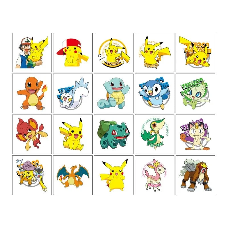 20 Stück Pokemon Pikachu Tattoo-Aufkleber, wasserdicht, Anime-Aufkleber, Actionfigur, Spielzeug, Cartoon, Belohnungsspielzeug für Kinder, Geburtstag, Weihnachtsgeschenk