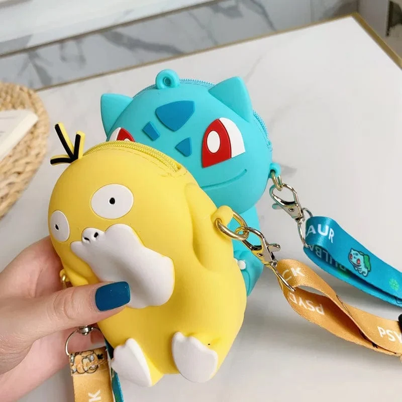 Pokemon Geldbörse Pikachu Anime Figuren Cartoon Modell Silikon Brieftasche Kawaii Persönlichkeit Mode Schulter Tasche Kinder Spielzeug Geschenke