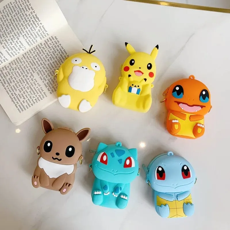 Pokemon Geldbörse Pikachu Anime Figuren Cartoon Modell Silikon Brieftasche Kawaii Persönlichkeit Mode Schulter Tasche Kinder Spielzeug Geschenke