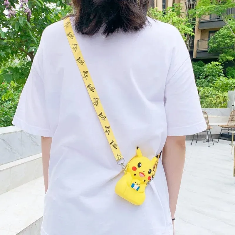 Pokemon Geldbörse Pikachu Anime Figuren Cartoon Modell Silikon Brieftasche Kawaii Persönlichkeit Mode Schulter Tasche Kinder Spielzeug Geschenke