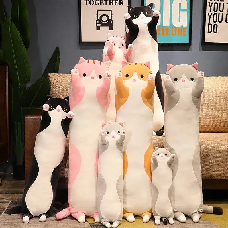 10 Arten 50-150 cm lange Katzenplüschtiere Gefüllte weiche Pause Büro Nickerchen Puppe Bett Schlafkissen Wohnkultur Geburtstagsgeschenke für Mädchen