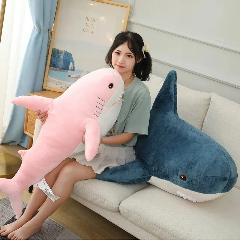 15–140 cm, buntes Hai-Plüschtier, blau/rosa/grau, Stofftier, Fisch, weiche Puppe, Wal, Schlafkissen, Kawaii-Geschenk für Kinder, Mädchen, Jungen